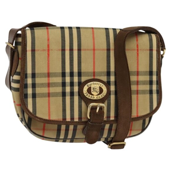 Burberrys Nova Check Shoulder Bag Canvas Beige Brown Auth MY105 - Picture 1 of 16